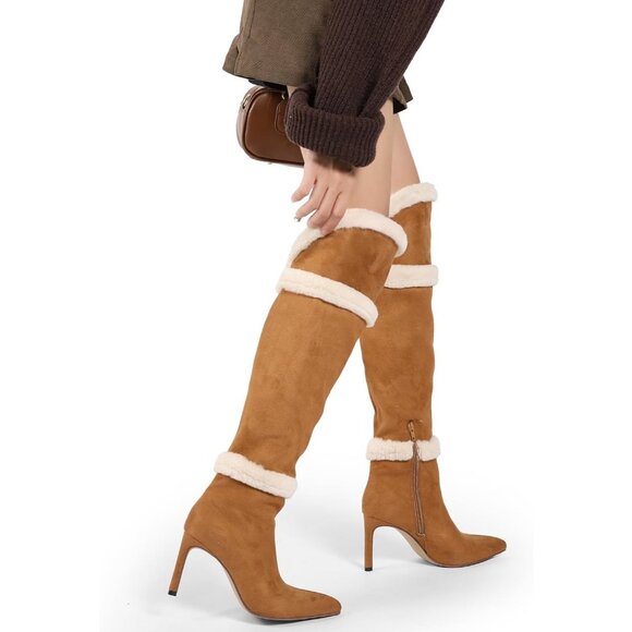 Brown Women’s Knee High Boots, 3" Stiletto Heel, Pointed Toe, Side Zipper - Picture 8 of 8